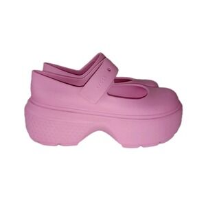 Crocs Stomp Mary Jane Clogs Sandal  Pink Tweed Chunky Rubber Womens Size 9 New